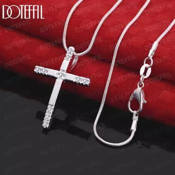 Ожерелье с подвеской в виде креста из стерлингового серебра 925 пробы и циркония, модные свадебные украшения S-40CM