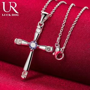 Ожерелье с подвеской в виде креста из стерлингового серебра 925 пробы и циркония, модные свадебные украшения O-45CM