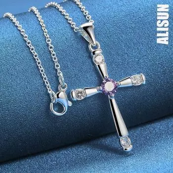 Ожерелье с подвеской в виде креста из стерлингового серебра 925 пробы и циркония, модные свадебные украшения O-45CM