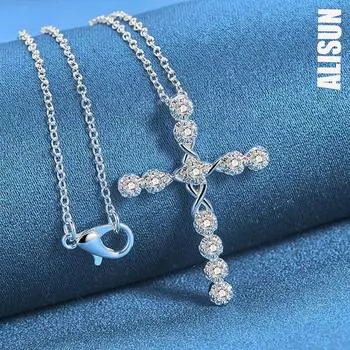 Ожерелье с подвеской в виде креста из стерлингового серебра 925 пробы и циркония, модные свадебные украшения O-45CM