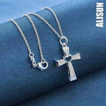 Ожерелье с подвеской в виде креста из стерлингового серебра 925 пробы, модные свадебные украшения O-45CM