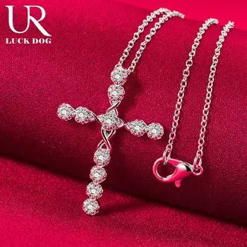 Ожерелье с подвеской в виде креста из стерлингового серебра 925 пробы и циркония, модные свадебные украшения O-45CM