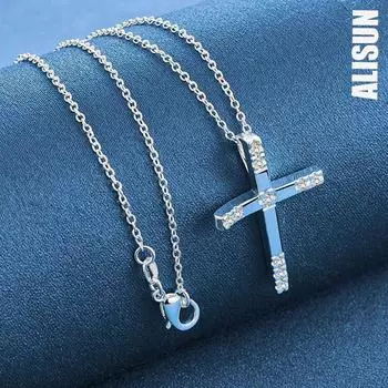 Ожерелье с подвеской в виде креста из стерлингового серебра 925 пробы и циркония, модные свадебные украшения O-45CM