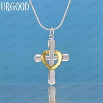 Ожерелье с подвеской в виде креста из стерлингового серебра 925 пробы в форме сердца, модные свадебные украшения S-40CM