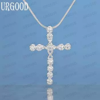 Ожерелье с подвеской в виде креста из стерлингового серебра 925 пробы и циркония, модные свадебные украшения S-40CM
