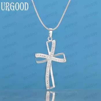 Ожерелье с подвеской в виде креста из стерлингового серебра 925 пробы и циркония AAA, модные свадебные украшения S-40CM