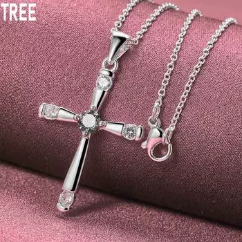 Ожерелье с подвеской в виде креста из стерлингового серебра 925 пробы с цирконием, модные свадебные украшения O-40CM
