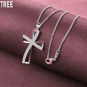 Ожерелье с подвеской в виде креста из стерлингового серебра 925 пробы и циркония класса ААА, модные свадебные украшения O-40CM