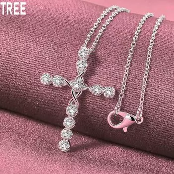 Ожерелье с подвеской в виде креста из стерлингового серебра 925 пробы с цирконами, модные свадебные украшения O-40CM