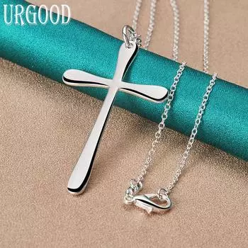 Ожерелье с подвеской в виде креста из стерлингового серебра 925 пробы, свадебные украшения 45CM