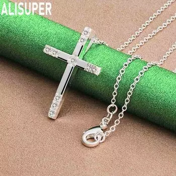 Ожерелье с подвеской в виде креста из стерлингового серебра 925 пробы с цирконием, модные свадебные украшения O-40CM