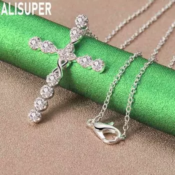 Ожерелье с подвеской в виде креста из стерлингового серебра 925 пробы с цирконами, модные свадебные украшения O-40CM