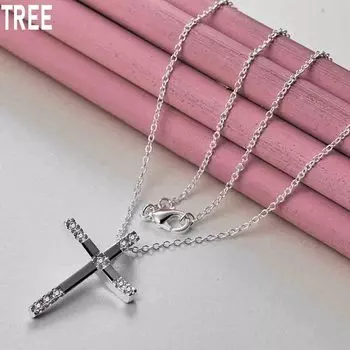 Ожерелье с подвеской в виде креста из стерлингового серебра 925 пробы с цирконием, модное украшение для свадьбы O-45CM