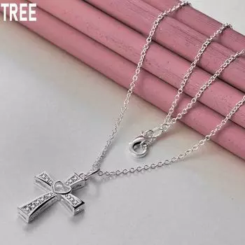 Ожерелье с подвеской в виде креста из стерлингового серебра 925 пробы, модное украшение для свадьбы O-45CM