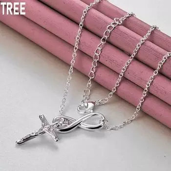 Ожерелье с подвеской в виде креста из стерлингового серебра 925 пробы, модное украшение для свадьбы O-45CM