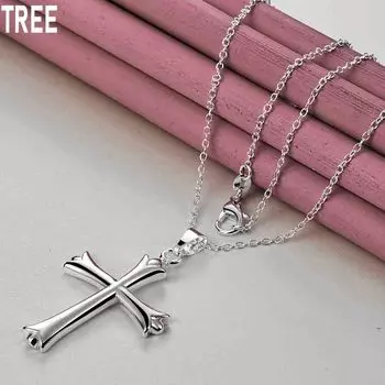 Ожерелье с подвеской в виде креста из стерлингового серебра 925 пробы, модное украшение для свадьбы O-45cm