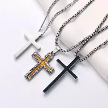 Ожерелье с подвеской в виде креста из титановой стали в европейском и американском стиле — простое, ретро, не выцветающее украшение