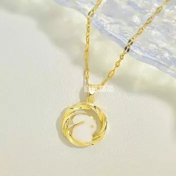 Ожерелье с подвеской в виде кролика из нефрита на кольце Мёбиуса, женское, трендовое, милое, легкая роскошь, цепочка на ключицу, год кролика