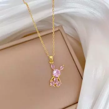 Ожерелье с подвеской в виде кролика из розового синтетического циркона для женщин 2025 года, новые модные ювелирные изделия 45cm золотой