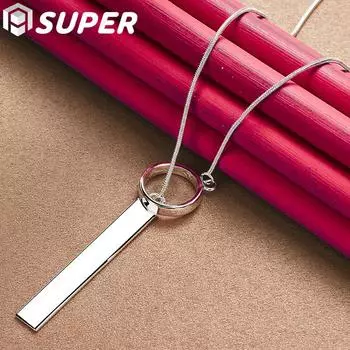 Ожерелье с подвеской в виде круга и прямоугольника из стерлингового серебра 925 пробы, ювелирные изделия 45cm