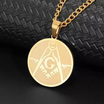 Ожерелье с подвеской в виде круглой бирки с масонским логотипом, мужское винтажное ожерелье из нержавеющей стали серебряный