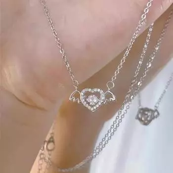 Ожерелье с подвеской в виде крыльев ангела в форме сердца для женщин, подвески с кристаллами циркона, ожерелья, корейская мода, ожерелье с цепочкой на ключицы, аксессуары