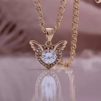 Ожерелье с подвеской в виде крыльев любви, подвеска из розового золота и белого искусственного циркона, ожерелье с пожеланиями, подарки на день рождения для друзей 50cm розового золота