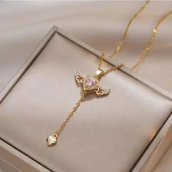 Ожерелье с подвеской в виде крыльев ангела из нержавеющей стали золотого цвета для женщин и девочек, цепочка на ключицу, ювелирные изделия для вечеринки, подарок золотой
