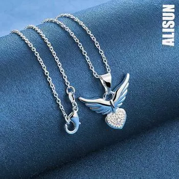 Ожерелье с подвеской в виде крыла сердца из стерлингового серебра 925 пробы, модные свадебные украшения O-45CM