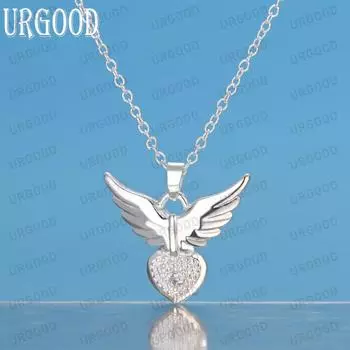 Ожерелье с подвеской в виде крыла сердца из стерлингового серебра 925 пробы, модные свадебные украшения O-40CM