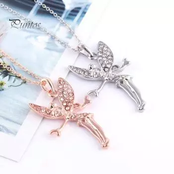 Ожерелье с подвеской в виде крыла девушки-ангела, блестящие стразы, инкрустированные подвески, не выцветающие яркие цвета, ожерелье с подвеской, ювелирный подарок розового золота