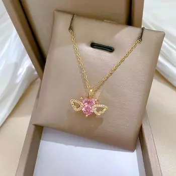 Ожерелье с подвеской в виде крылатого сердца для женщин 45cm золотой