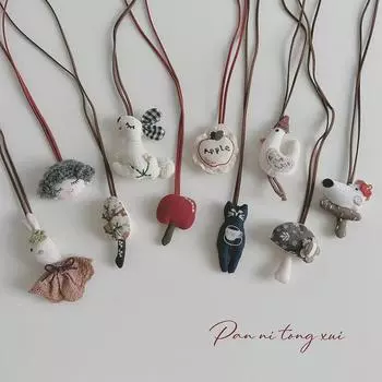 Ожерелье с подвеской в виде куклы из ткани с изображением мультяшного животного ручной работы для детей Rope Length 42cm