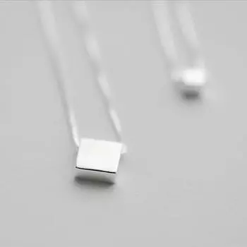 Ожерелье с подвеской в виде квадратного куба из стерлингового серебра 925 пробы, геометрическое ожерелье, ювелирные изделия для женщин S-N194