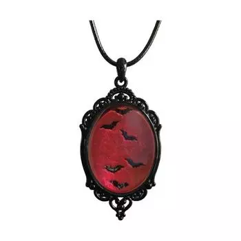Ожерелье с подвеской в виде летучей мыши для женщин, готический чокер, овальный кулон с узором летучей мыши, винтаж чёрный