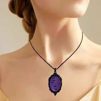 Ожерелье с подвеской в виде летучей мыши для женщин, готический чокер, овальный кулон с узором летучей мыши, винтаж чёрный