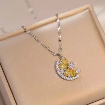 Ожерелье с подвеской в виде лимона и циркона для женщин, модное золотого цвета, ожерелья из нержавеющей стали, вечерние ювелирные аксессуары 45cm
