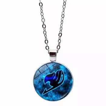 Ожерелье с подвеской в виде логотипа Fairy Tail, винтажное черное ожерелье с кабошоном. розовый