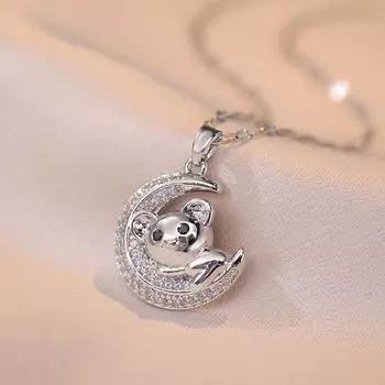 Ожерелье с подвеской в виде лунного медведя для женщин, новинка 2023 года, модная серебряная цепочка из нержавеющей стали, ювелирные изделия, аксессуары для свадебной вечеринки