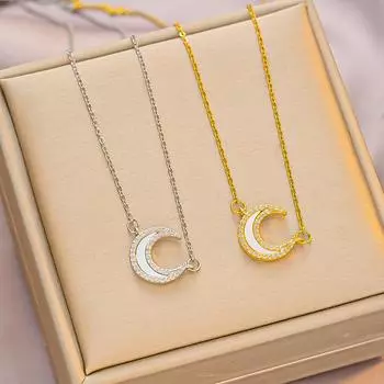Ожерелье с подвеской в виде луны из титановой стали, микроинкрустированное цирконием, нежное и универсальное, суперфея, темпераментная ключичная цепочка