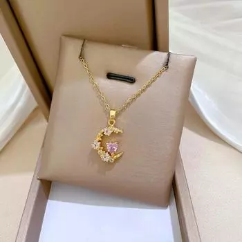 Ожерелье с подвеской в виде луны из синтетического циркона для женщин 2025 года, новые модные ювелирные изделия 45cm золотой