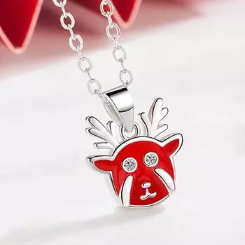 Ожерелье с подвеской в виде маленького красного рога оленя, с подвеской из розового золота, для женщин.