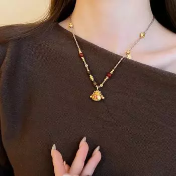 Ожерелье с подвеской в виде мешочка для денег из золота и песка - новый китайский стиль, роскошный аксессуар на ключицу Lucky Bag золотистый