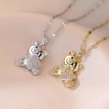 Ожерелье с подвеской в виде милого медведя для женщин, новинка 2023 года, модная цепочка золотого цвета из нержавеющей стали, ювелирные изделия, аксессуары для свадебной вечеринки белый