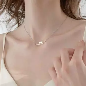 Ожерелье с подвеской в виде милой кошки из стерлингового серебра 925 пробы для женщин и девочек, ожерелье с изображением животных, модные ювелирные изделия, подарок