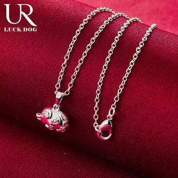 Ожерелье с подвеской в виде милой свиньи из стерлингового серебра 925 пробы, модные свадебные украшения O-45CM