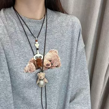 Ожерелье с подвеской в виде милой куклы в корейском стиле: Мягкий аксессуар для женщин, идеально подходит для осенних и зимних свитеров. N1169 Claw Doll Flocked Bear