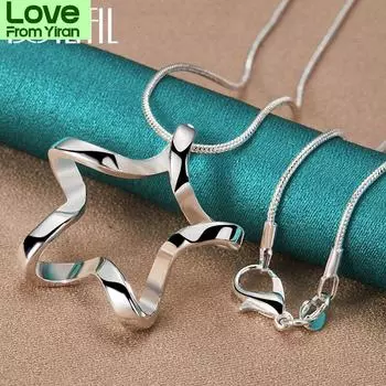 Ожерелье с подвеской в виде морской звезды из стерлингового серебра 925 пробы, цепочка в виде змеи 16–30 дюймов для женщин и мужчин, модные свадебные украшения для помолвки 45cm