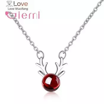 Ожерелье с подвеской в виде оленя из стерлингового серебра 925 пробы с гранатовым рогом оленя для рождественского подарка 50CM