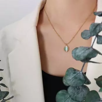 Ожерелье с подвеской в виде овала из титановой стали с покрытием из 18-каратного золота в стиле ретро для женщин